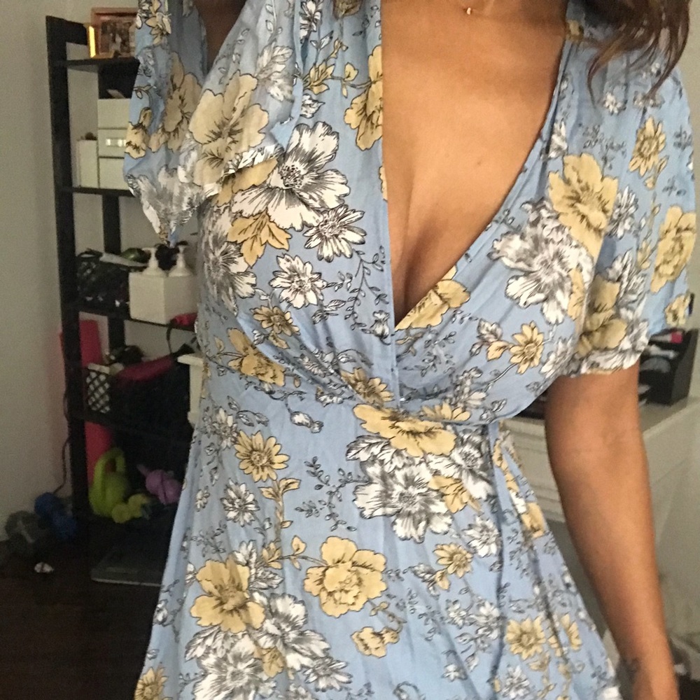 Baby blue floral wrap dress size S